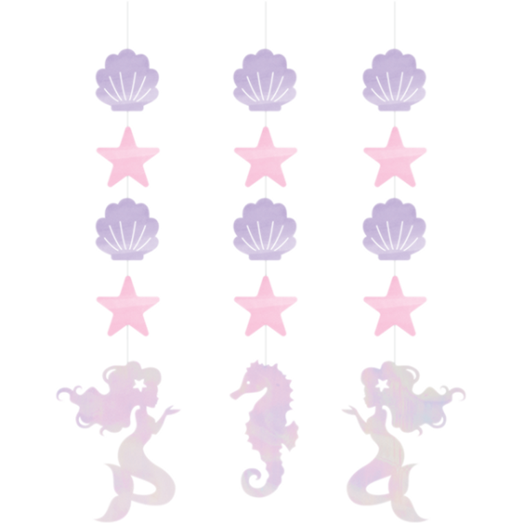 Mermaid Shine Iridescent Hanging String Cutouts 57cm 3pk