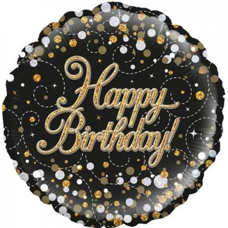 Foil Balloon 18" Sparkling Fizz Black & Gold Birthday