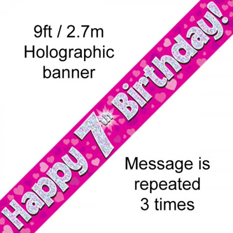 Banner 2.7M Pink Holographic Happy 7TH Birthday