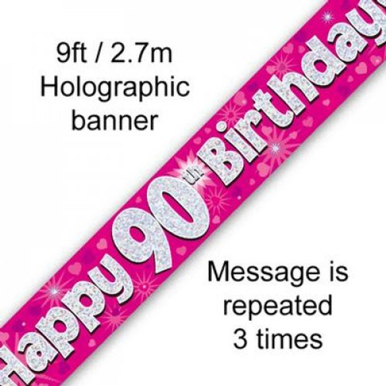 Banner 2.7M Pink Holographic Happy 90TH Birthday
