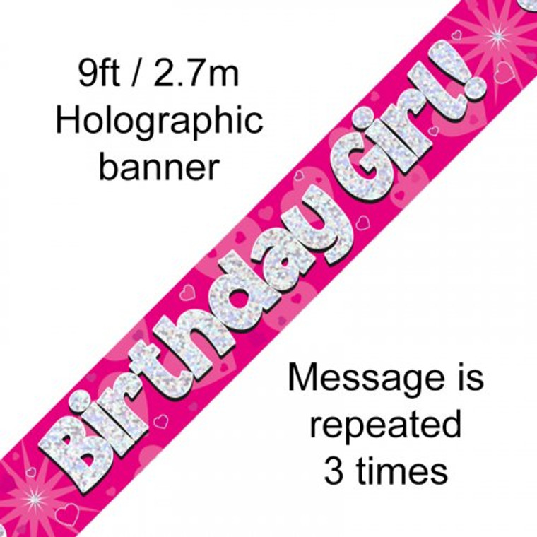 Banner 2.7M Pink Holographic Birthday Girl