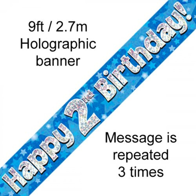 Banner 2.7M Blue Holographic Happy 2ND Birthday