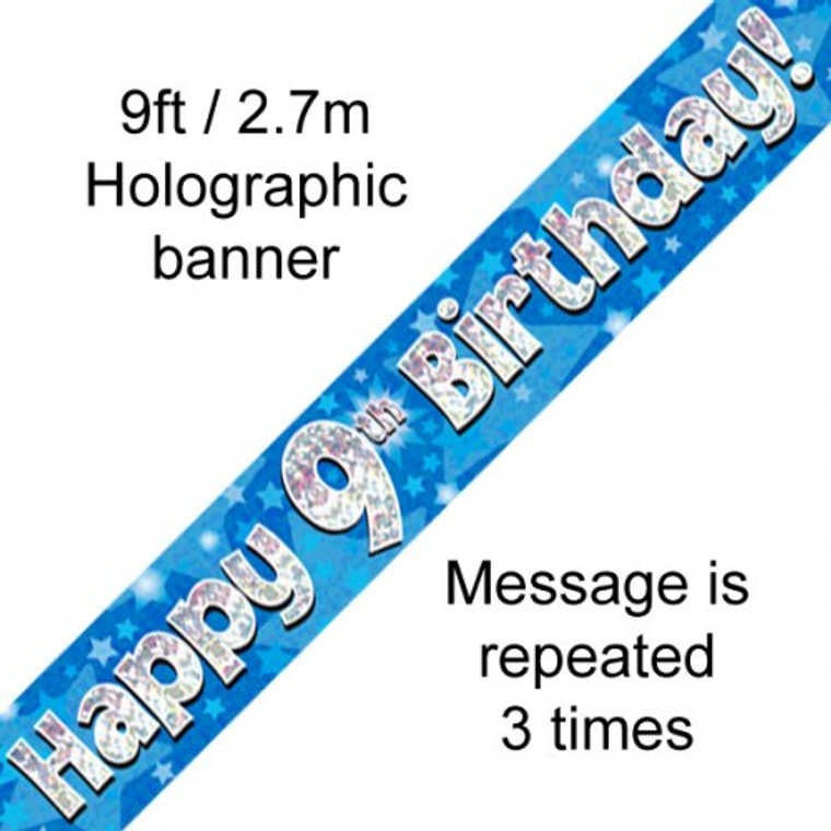 Banner 2.7M Blue Holographic Happy 9TH Birthday