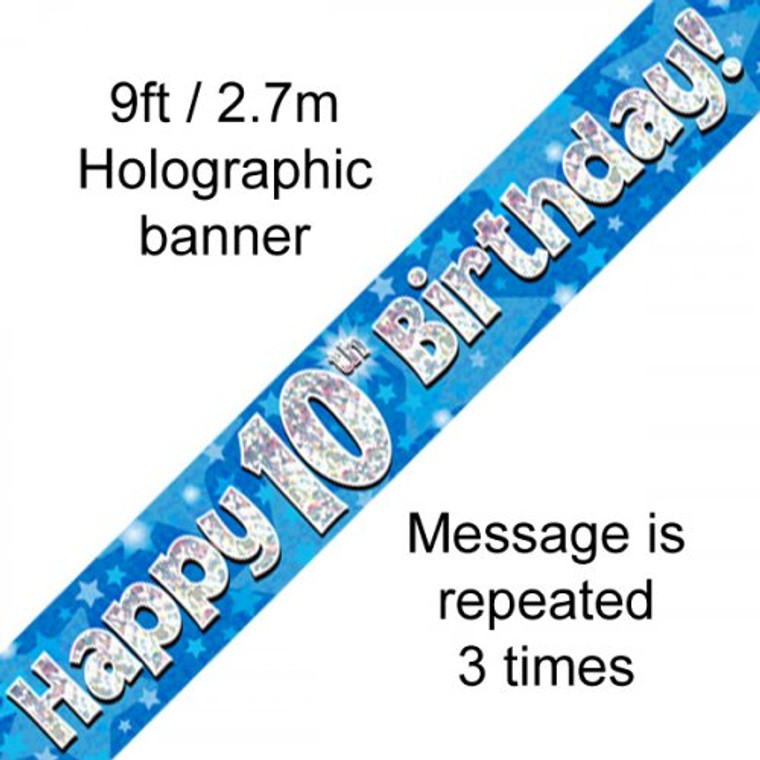 Banner 2.7M Blue Holographic Happy 10TH Birthday