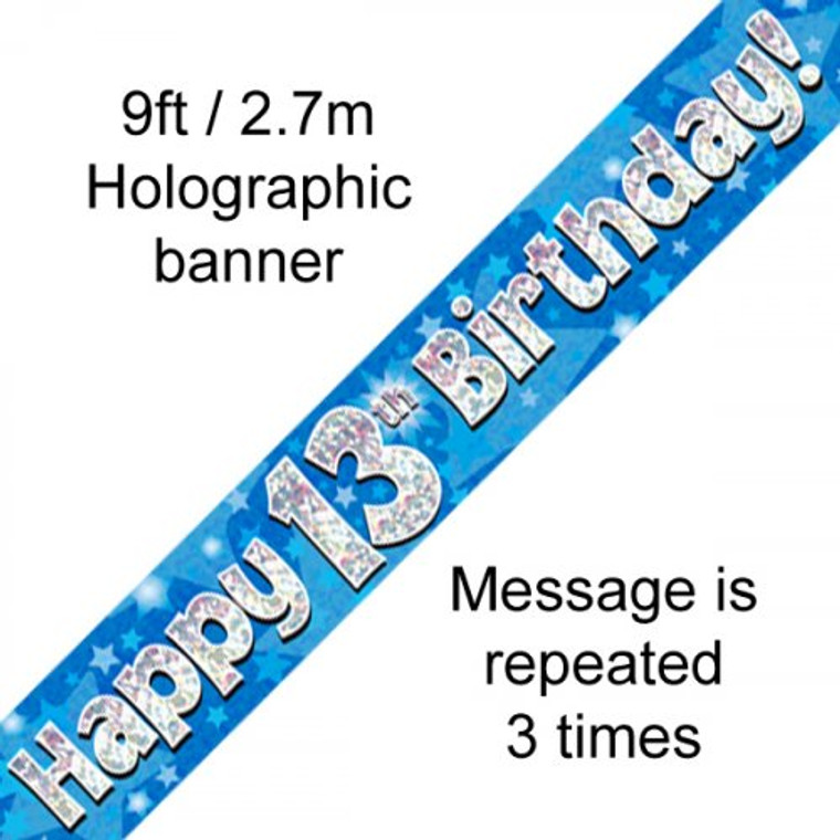 Banner 2.7M Blue Holographic Happy 13TH Birthday