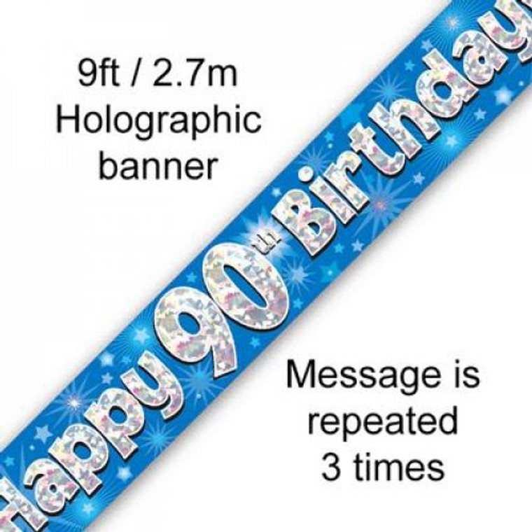 Banner 2.7M Blue Holographic Happy 90TH Birthday