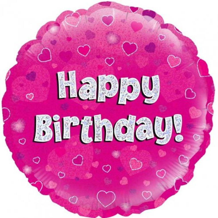 Foil Balloon 18" Pink Holographic  Happy Birthday