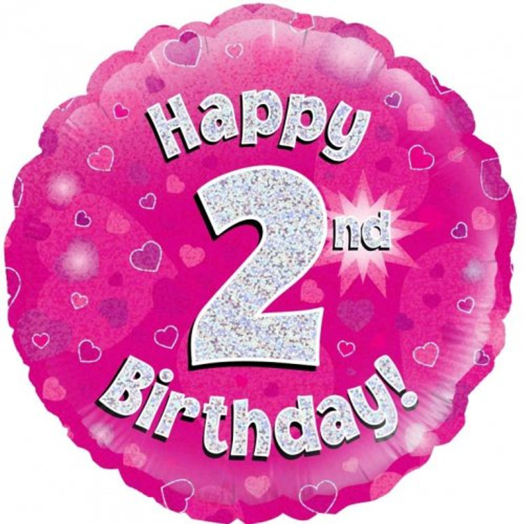 Foil Balloon 18" Pink Holographic  Happy Birthday 2ND