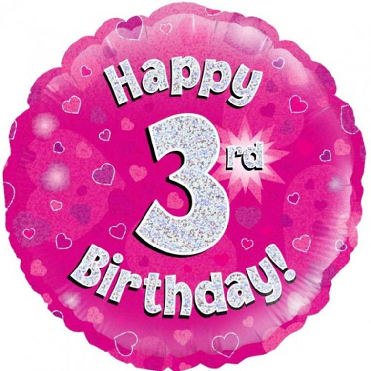 Foil Balloon 18" Pink Holographic  Happy Birthday 3RD