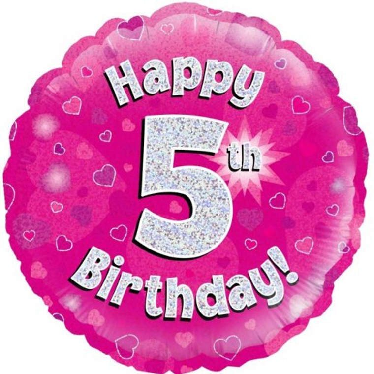 Foil Balloon 18" Pink Holographic  Happy Birthday 5TH