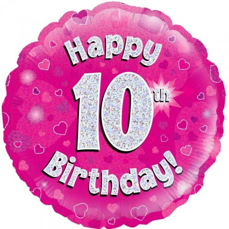 Foil Balloon 18" Pink Holographic  Happy Birthday 10TH