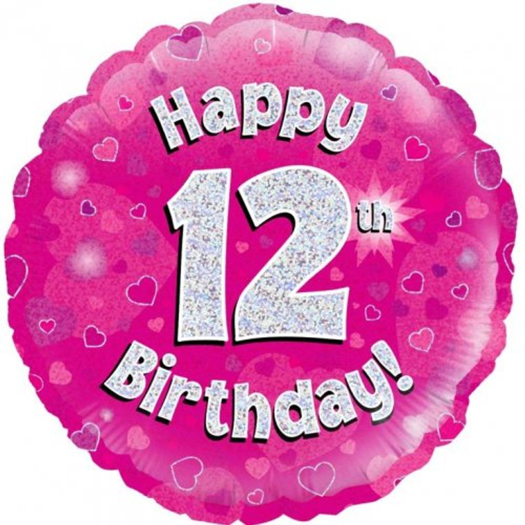 Foil Balloon 18" Pink Holographic  Happy Birthday 12TH