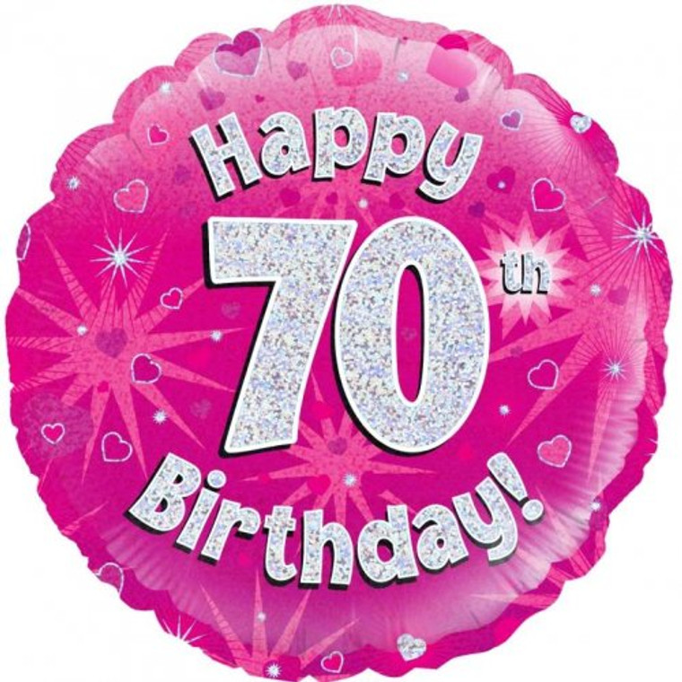 Foil Balloon 18" Pink Holographic  Happy Birthday 70TH