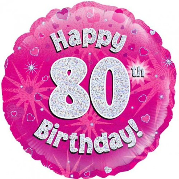 Foil Balloon 18" Pink Holographic  Happy Birthday 80TH