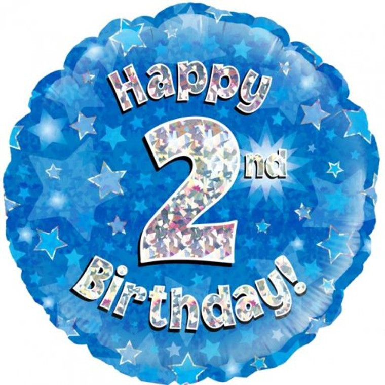 Foil Balloon 18" Blue Holographic Happy Birthday 2ND