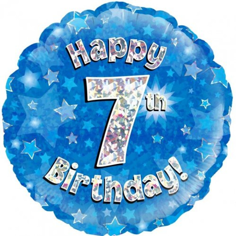 Foil Balloon 18" Blue Holographic Happy Birthday 7TH