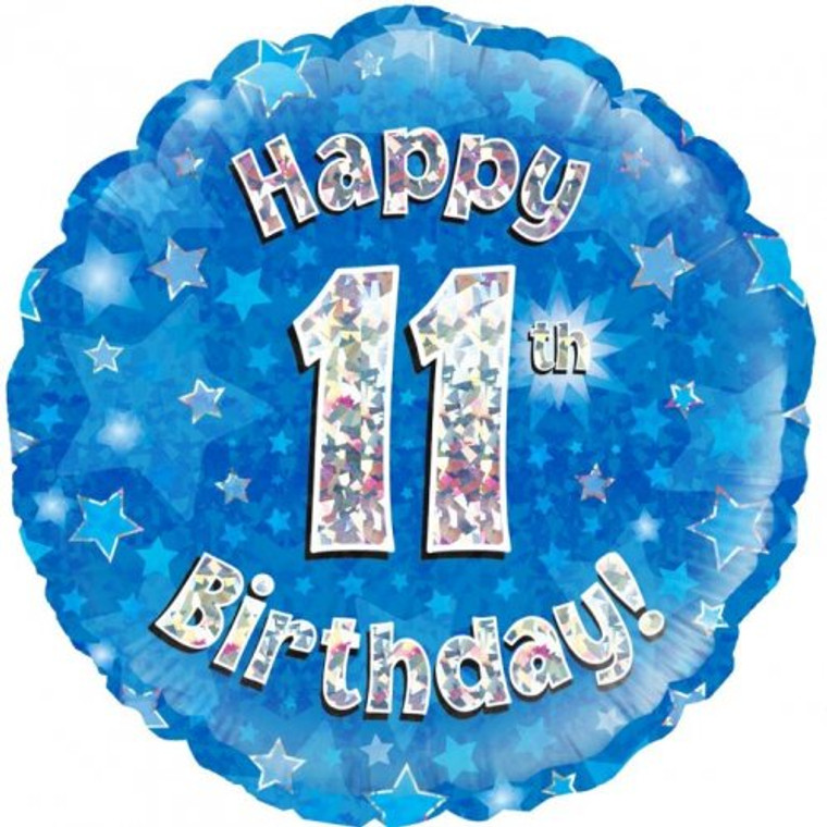 Foil Balloon 18" Blue Holographic Happy Birthday 11TH