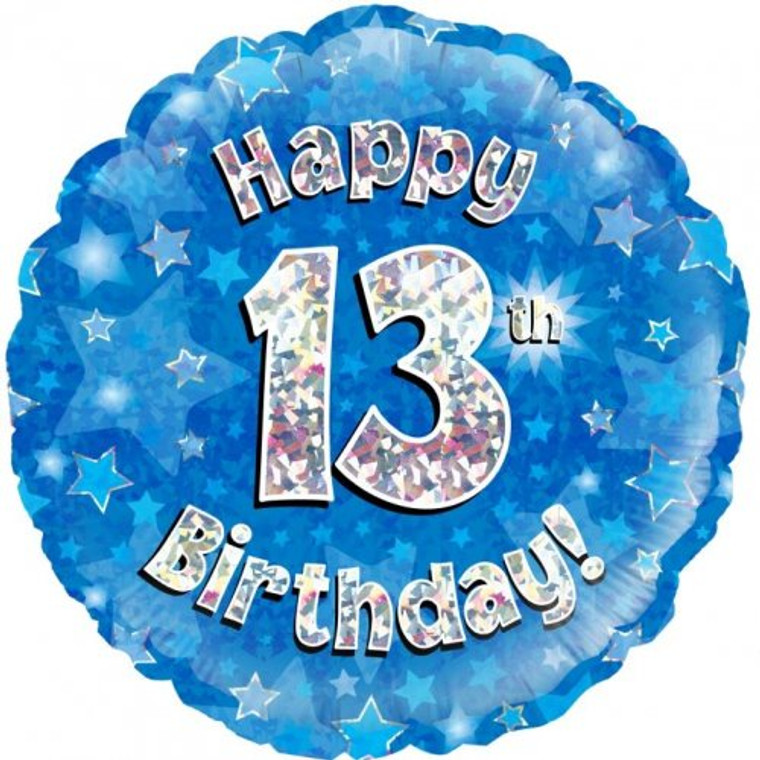 Foil Balloon 18" Blue Holographic Happy Birthday 13TH