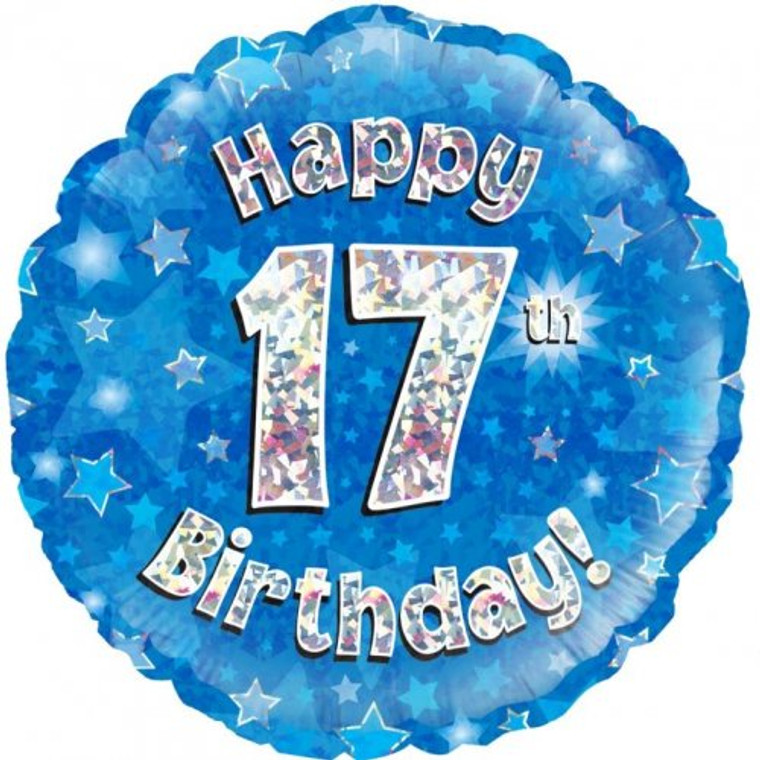 Foil Balloon 18" Blue Holographic Happy Birthday 17TH