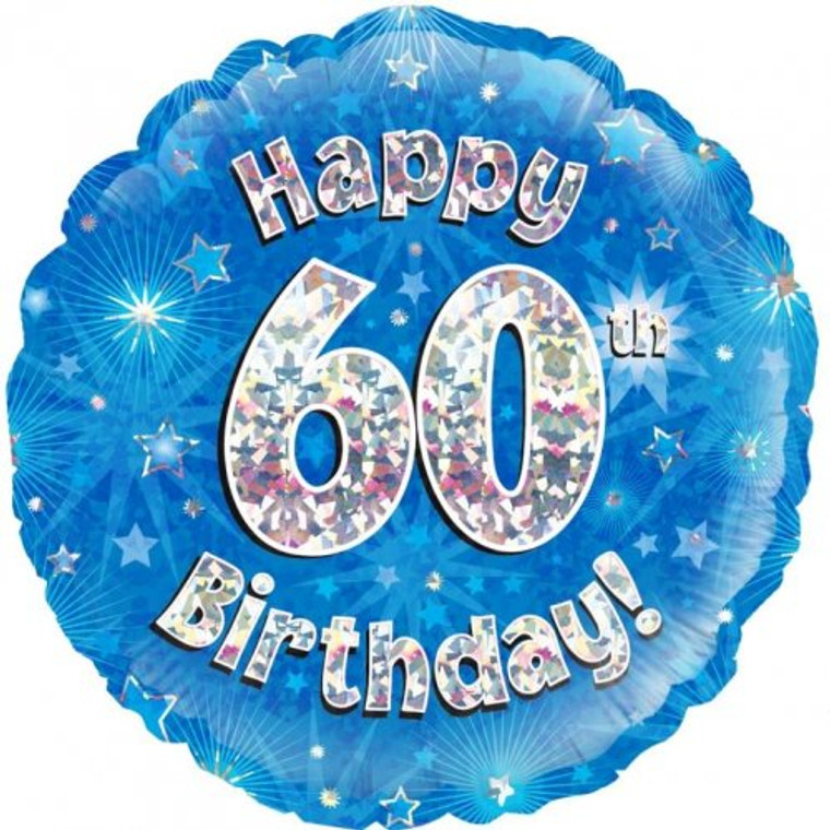 Foil Balloon 18" Blue Holographic Happy Birthday 60TH