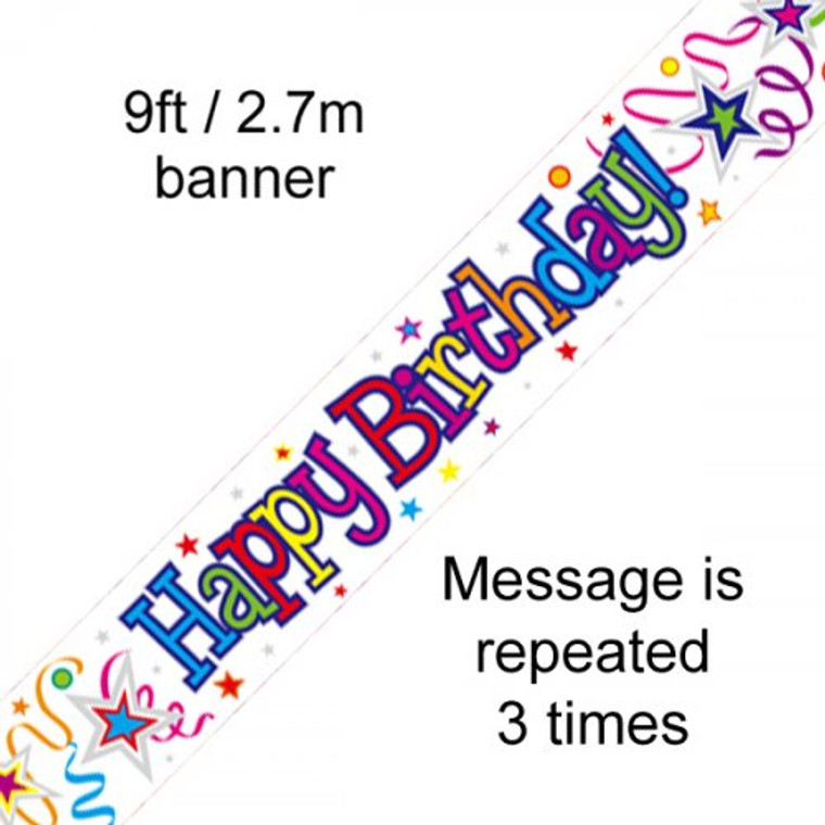 Banner 2.7M Happy Birthday Ribbons Star