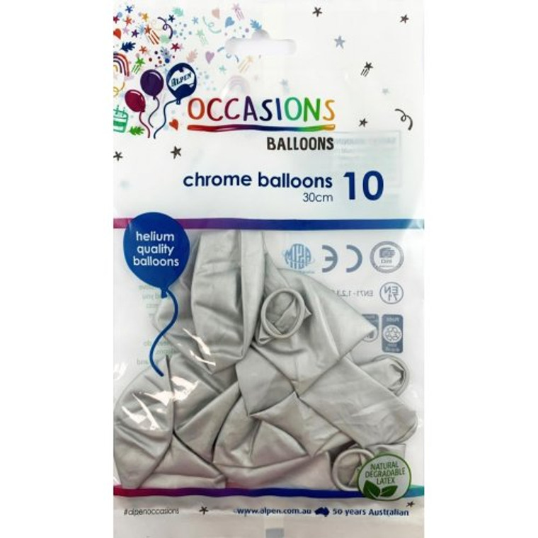 Chrome Silver 30cm Balloons P10