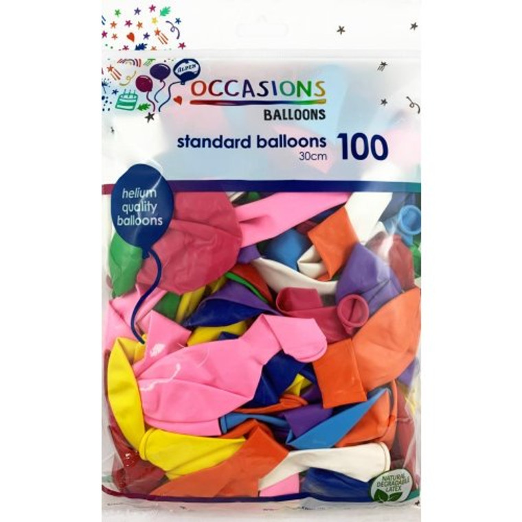 Assorted Colours 30cm Balloons Bag 100