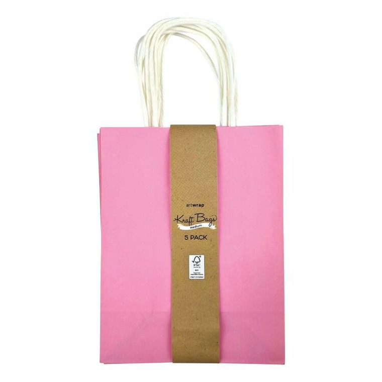 Fsc Mix Bag Medium Kraft 5Pk Light Pink 22.7cm