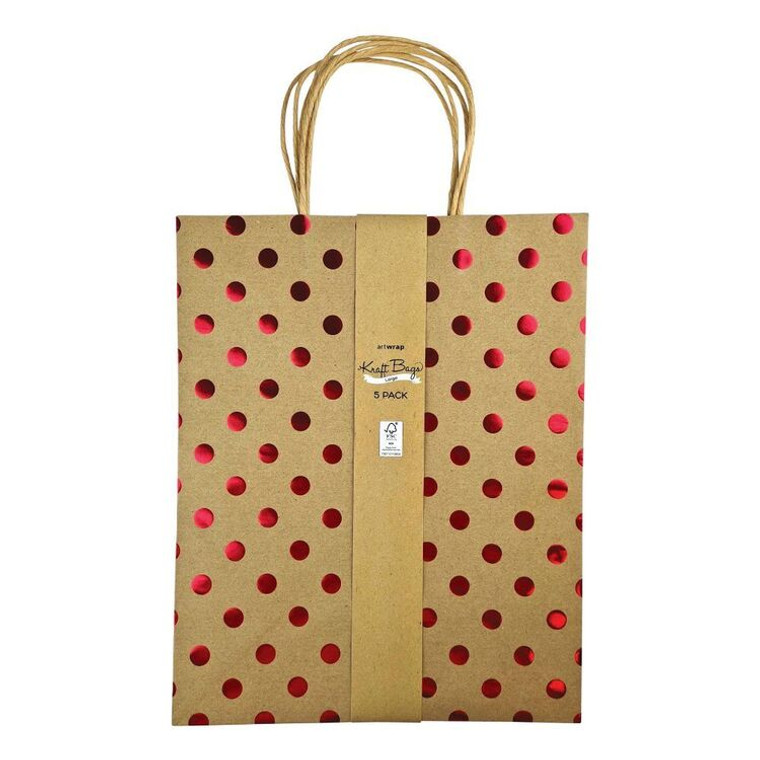 Fsc Mix Bag Large Kraft 5Pk Red Foil Spots 32.2cm