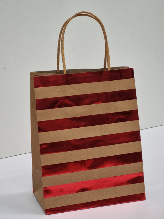 Medium Kraft Red Striped Bag 1pc 23cm