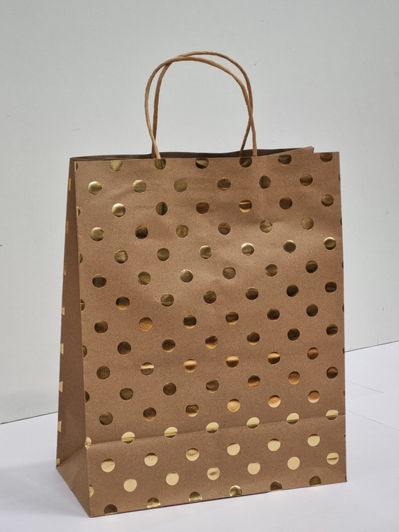 Large Brown Kraft and Gold Foil Dot Paper Bag 1pc 32.5cm