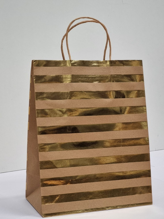 Large Brown Kraft and Silver Striped Paper Bag 1pc 32.5cm