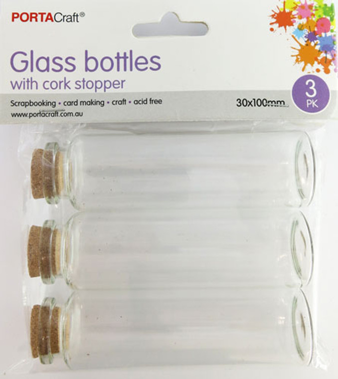 Glass Bottles with Cork Stopper 3pk