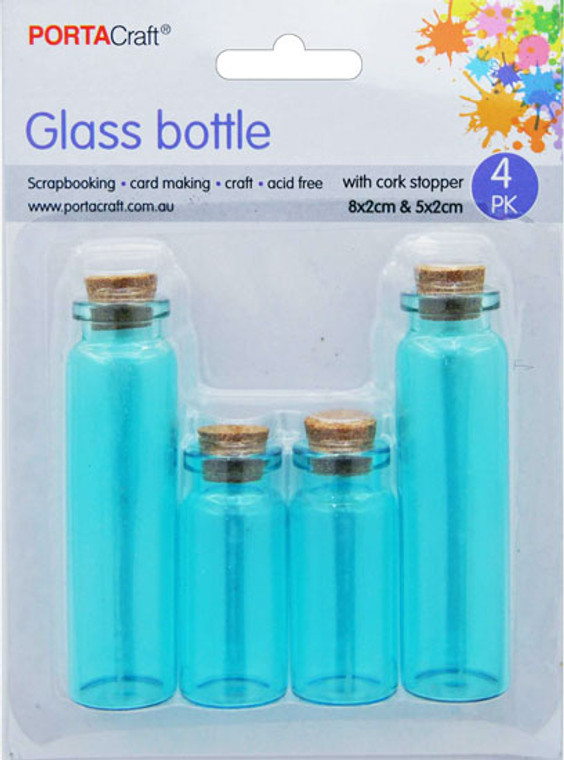 Light Blue Glass Bottles with Cork Lid 4pk