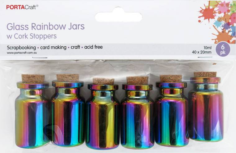 Glass Rainbow Jars w Cork Stoppers 6pk 10ml