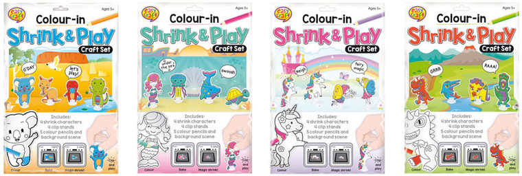 Colour-in Shrink & Play Craft Set 4pc