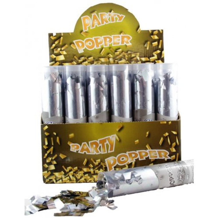 Twist Poppers 20cm Silver (Silver Foil Confetti)