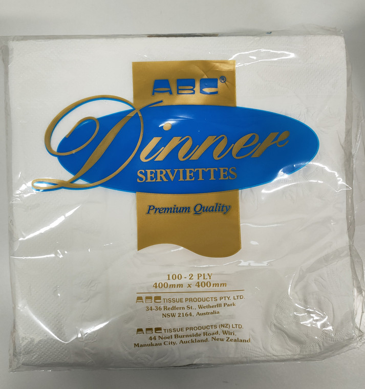 ABC Dinner Servietes White 1000/CTN - 2Ply 400mm X 400mm