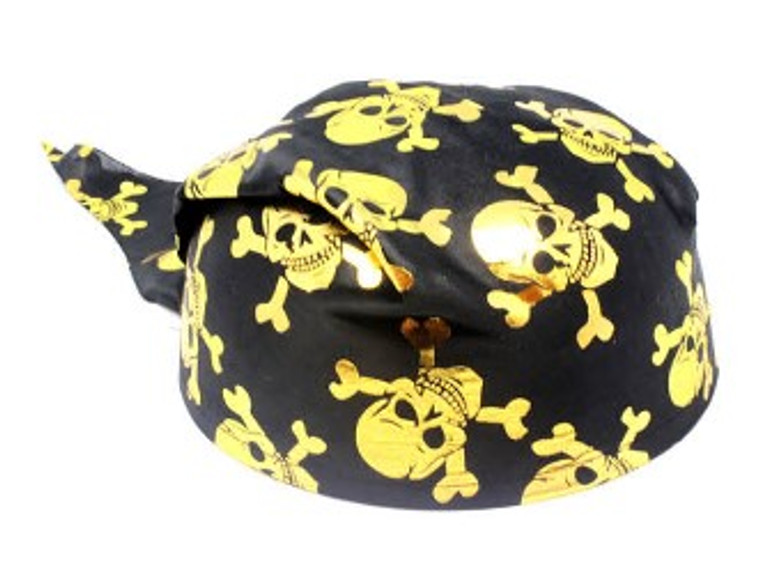 Round Pirate Hat (Black with Gold Skulls)