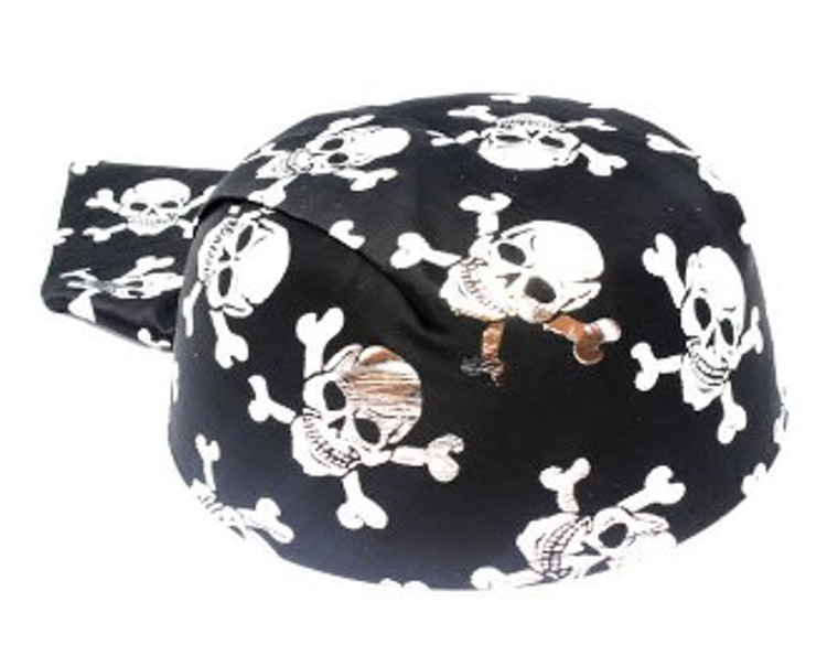 Round Pirate Hat (Black with Silver Skulls)