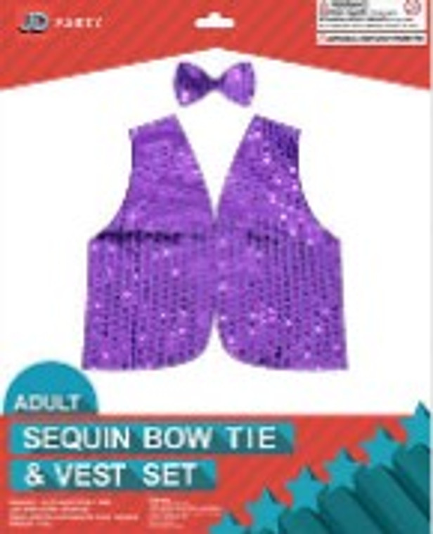 Adult Sequin Bow Tie & Vest Set Purple