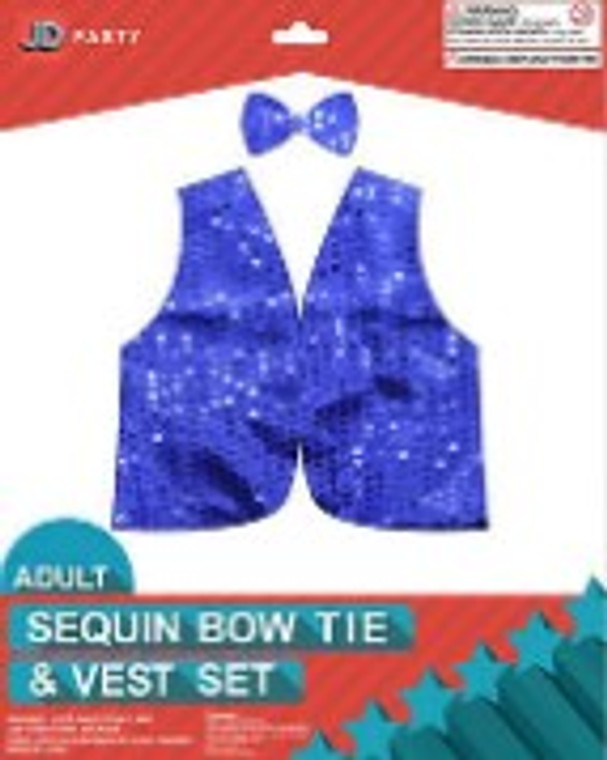Adult Sequin Bow Tie & Vest Set Dark Blue