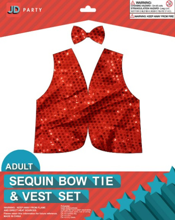 Adult Sequin Bow Tie & Vest Set Red