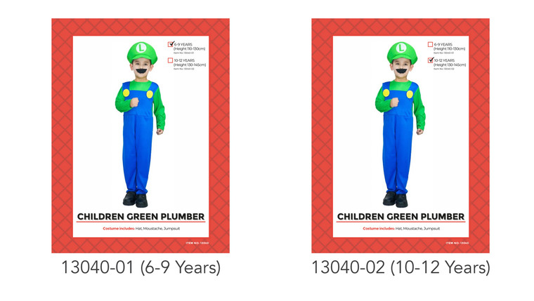 L Green Plumber Children Costume