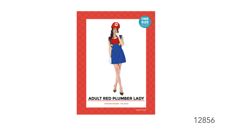 M Red Plumber Girl Adult Costume
