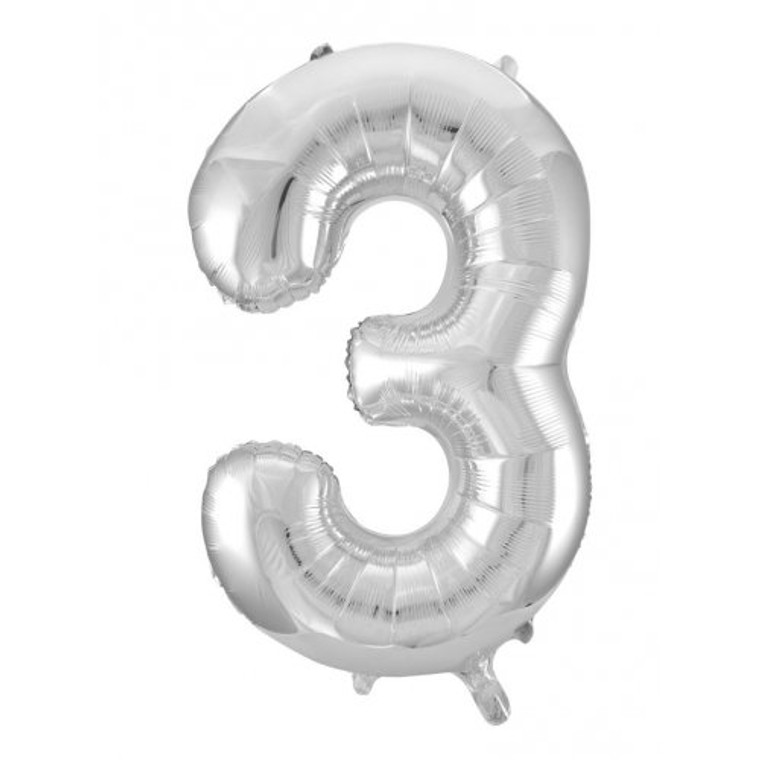 34inch Decrotex Foil Balloon Number Silver #3 Pack 1
