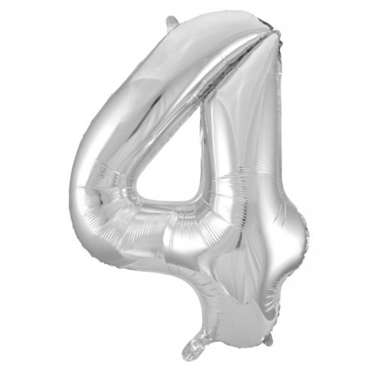 34inch Decrotex Foil Balloon Number Silver #4 Pack 1