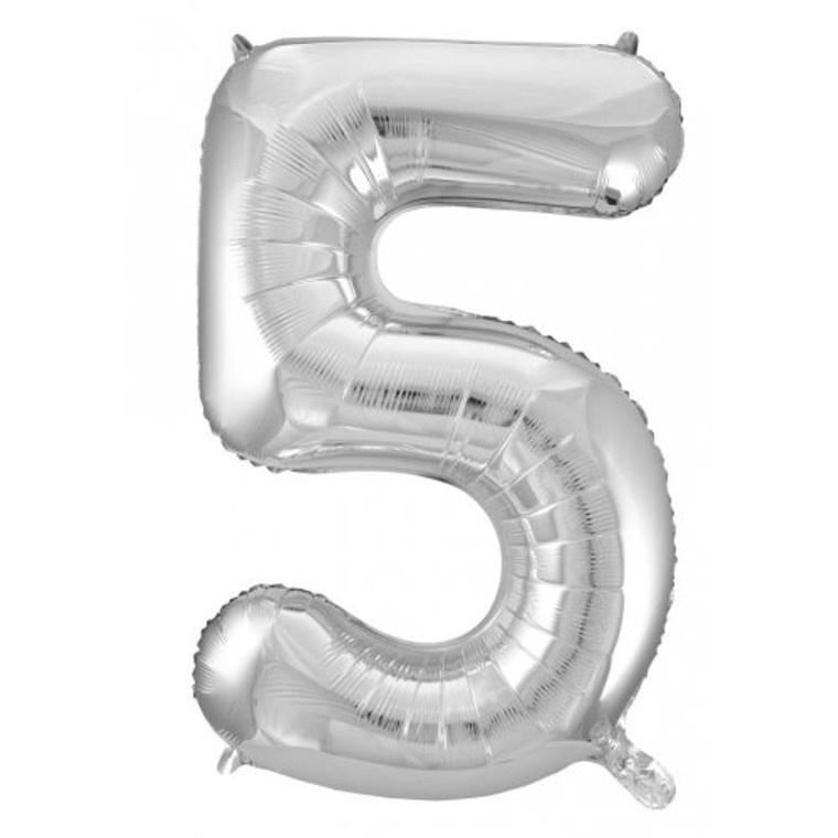 34inch Decrotex Foil Balloon Number Silver #5 Pack 1