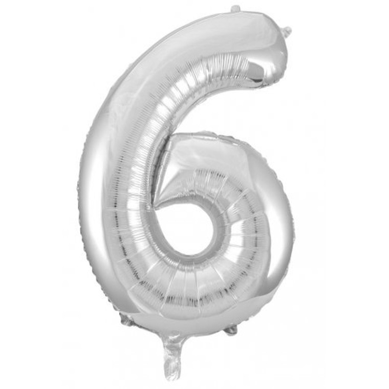 34inch Decrotex Foil Balloon Number Silver #6 Pack 1