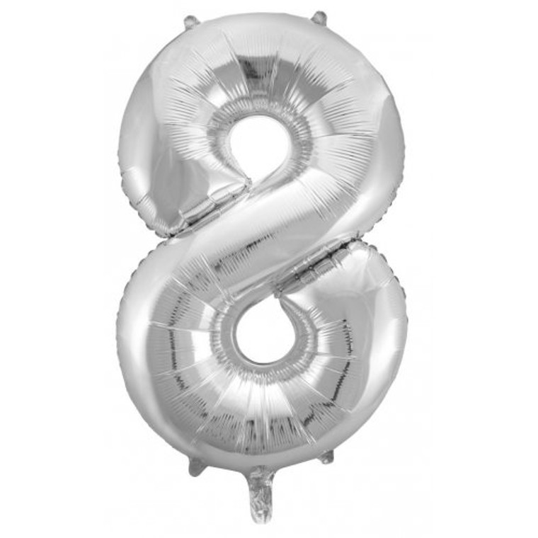 34inch Decrotex Foil Balloon Number Silver #8 Pack 1